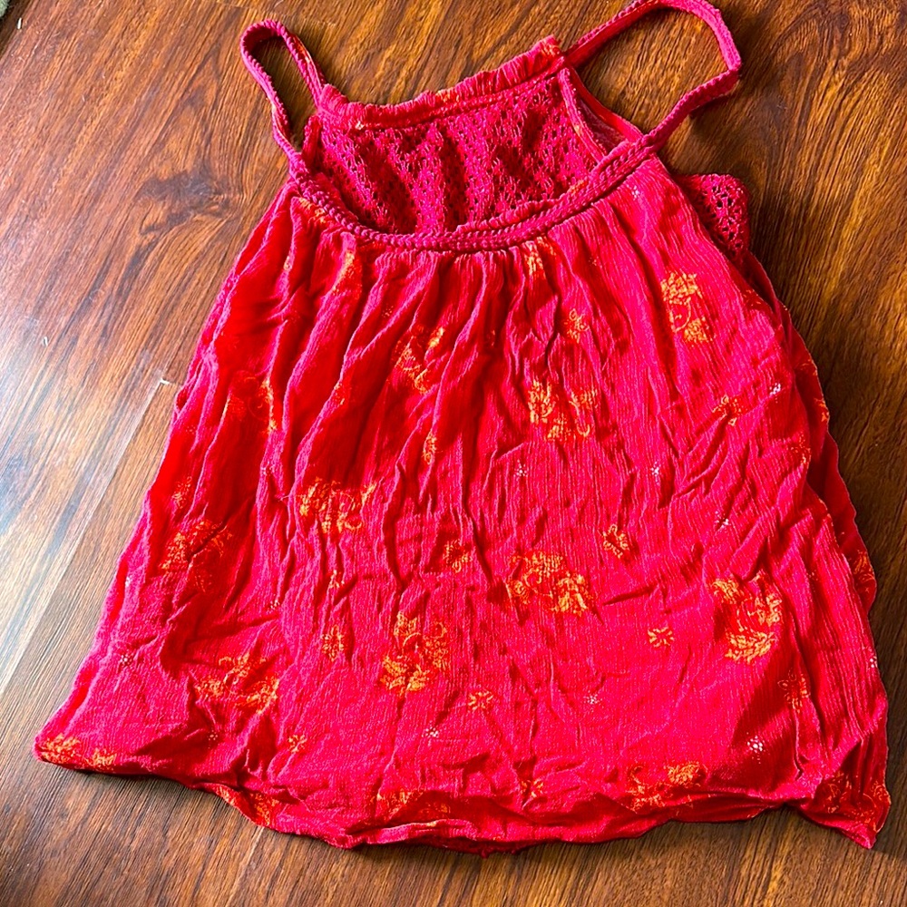 Miss Me Red and Orange Sleeveless Top with mesh sparkle lining size large